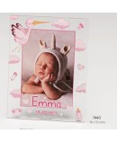 Portafotos metac. bebé rosa personalizado con foto impresa, nombre y fecha