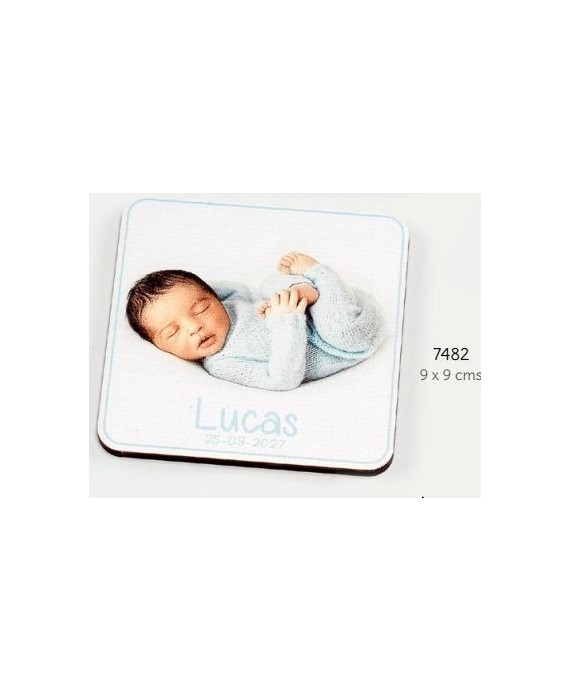 Foto madera con imán bebé niño personalizado c/foto, nombres y fecha