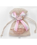 Bolsita cenefa puntilla c/1 jabón y pinza rosa lazo doble raso.