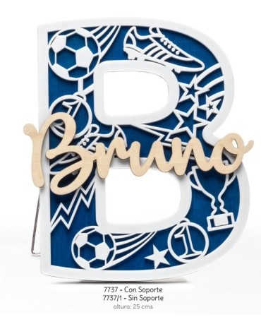 Inicial madera azul y met. blanco con nombre mad. Personalizado