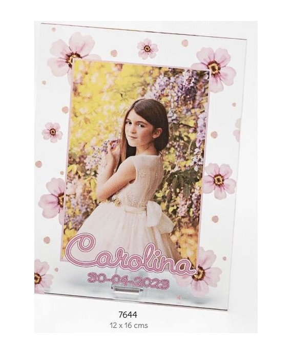 Portafotos met. flores rosas personalizado