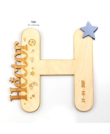 Inicial Nombre Pared Madera y Metac. Azul Personalizado