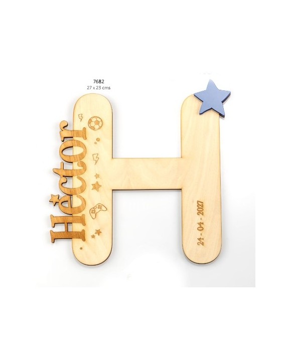 Inicial Nombre Pared Madera y Metac. Azul Personalizado