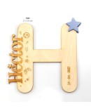 Inicial Nombre Pared Madera y Metac. Azul Personalizado