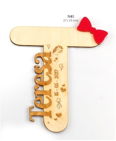 Inicial Nombre Pared Madera y Metac. Fucsia Personalizado