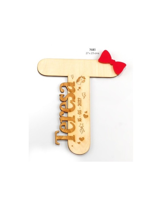 Inicial Nombre Pared Madera y Metac. Fucsia Personalizado