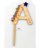 Cake Topper Inicial Nombre Madera y Metac. Azul Personalizado