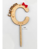 Cake Topper Inicial Nombre Madera y Metac. Fucsia Personalizado