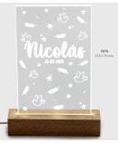 Lámpara Comunión Led Metacrilato Base Madera Usb Personalizada