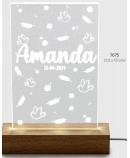 Lámpara Comunión Led Metacrilato Base Madera Usb Personalizada