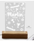 Lámpara Fútbol Led Metacrilato Base Madera USB Personalizada