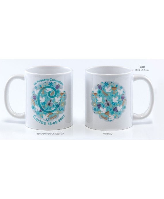 Taza Inicial Azul Personalizada c/Caja de Regalo
