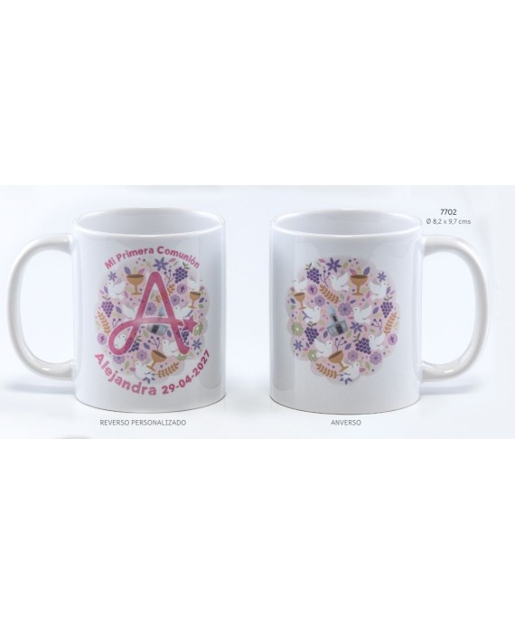 Taza Inicial Rosa Personalizada c/Caja de Regalo
