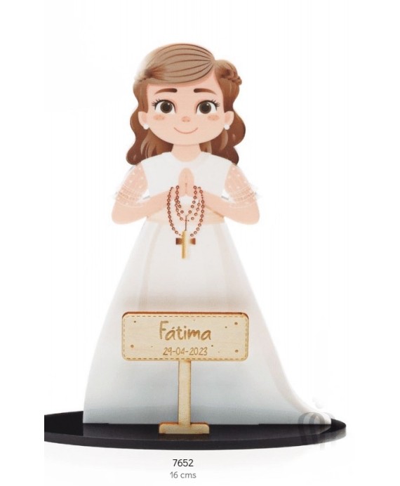 Niña Comunión Rosario Deco Personalizada con Cartel de Madera