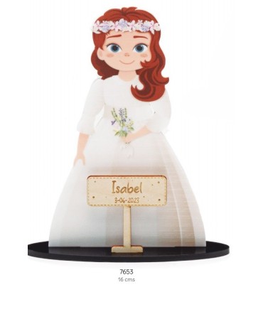 Niña Comunión Flor Deco Personalizada con Cartel de Madera
