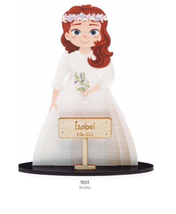 Niña Comunión Flor Deco Personalizada con Cartel de Madera