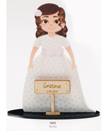 Niña Comunión Fajín Deco Personalizada con Cartel de Madera