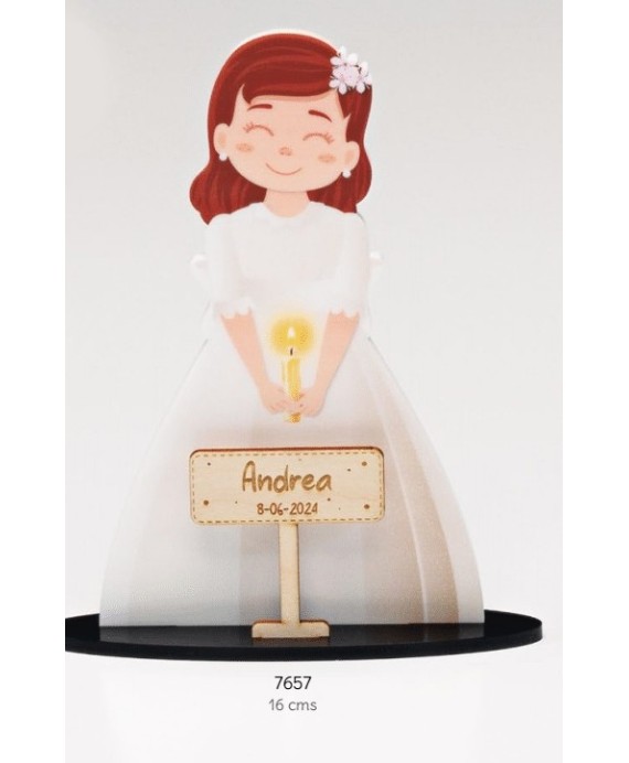 Niña Comunión Vela Deco Personalizada con Cartel de Madera