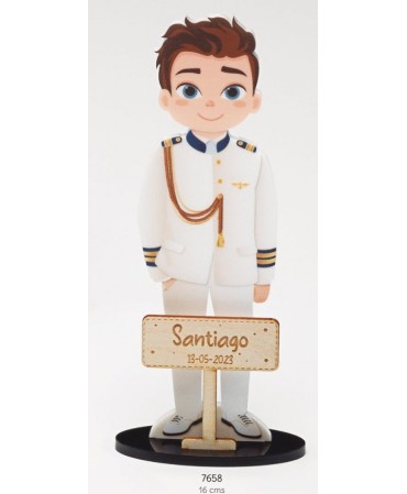Niño Comunión Almirante Blanco Deco Personalizado con Cartel de Madera