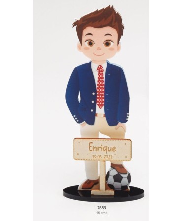 Niño Comunión Balón Chaqueta Azul Deco Personalizado con Cartel de Madera