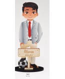 Niño Comunión Balón Chaqueta Gris Deco Personalizado con Cartel de Madera