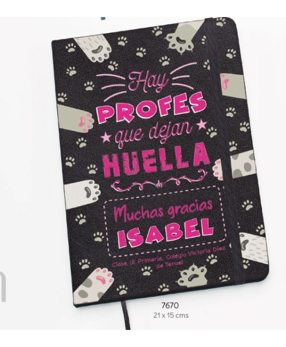 Libreta Profesor/a Negra Huella Personalizada