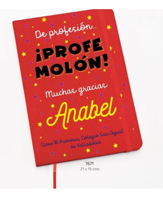 Libreta Profesor/a Roja Estrellas Personalizada
