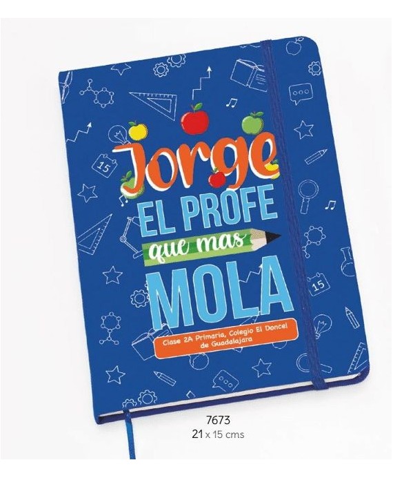 Libreta Profesor/a Azul Dibujos Personalizada