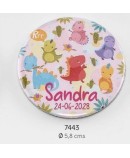 Chapa imán bebé dinos rosa personalizada