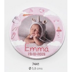 Chapa imán foto bebé rosa personalizada