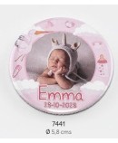Chapa imán foto bebé rosa personalizada