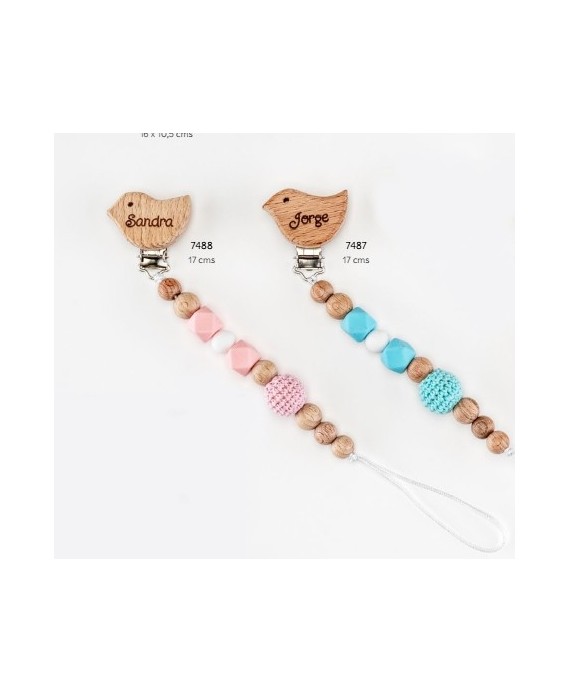 Chupetero celeste pajarito personalizado