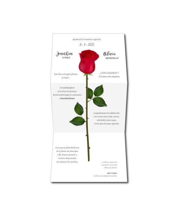 Invitacion de boda rosa roja