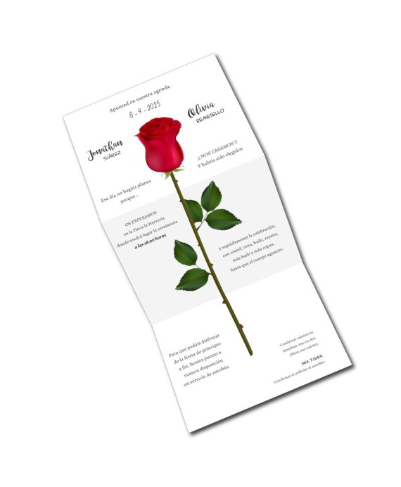 Invitacion de boda rosa roja