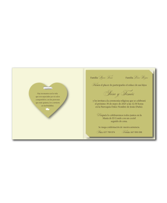 Invitacion de boda corazon verde