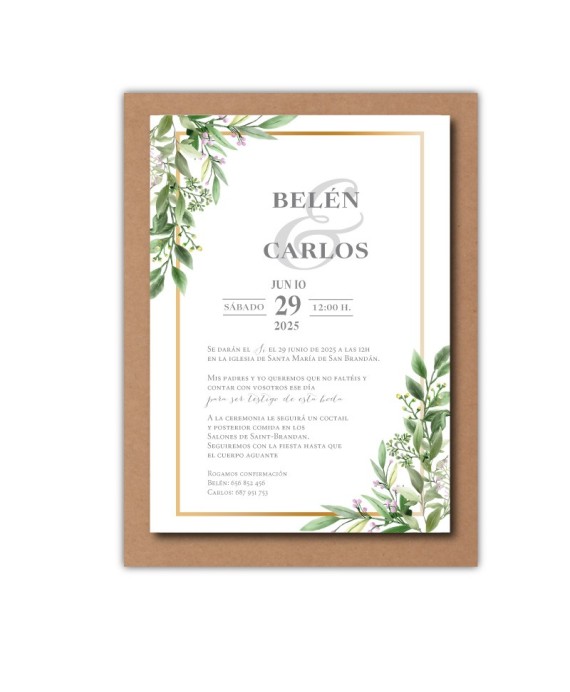 Invitacion de boda naranjo kraft