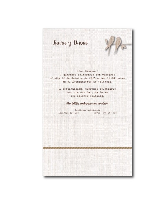 Invitacion de boda pajaritos