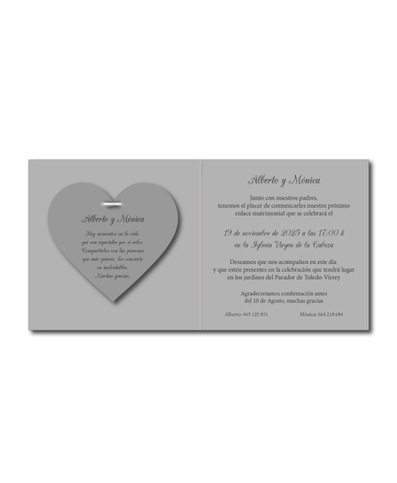 Invitacion de boda gris elegante