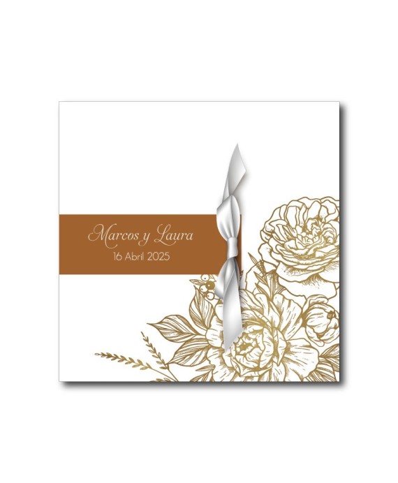 Invitacion de boda flores oro