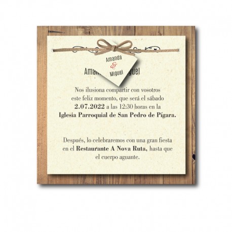 Invitacion de boda de madera