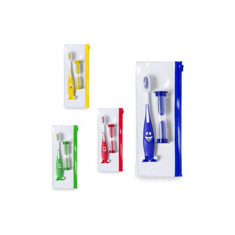 Set cepillo de dientes y reloj de arena en estuche pvc