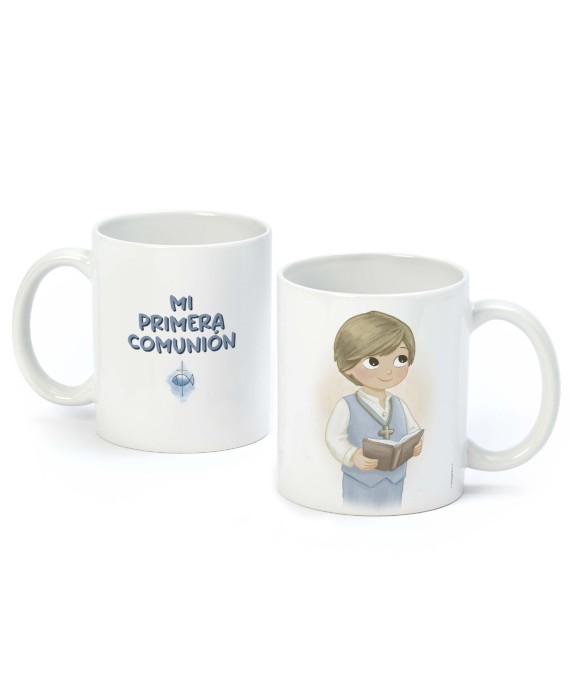 Taza Primera Comunión Niño Chaleco y Biblia en Caja Regalo