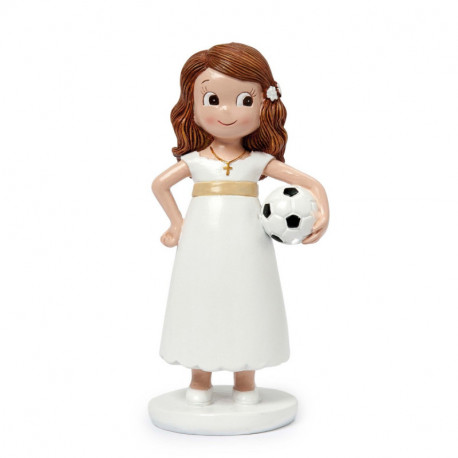 Figura pastel Comunión niña con pelota fútbol 13cm.
