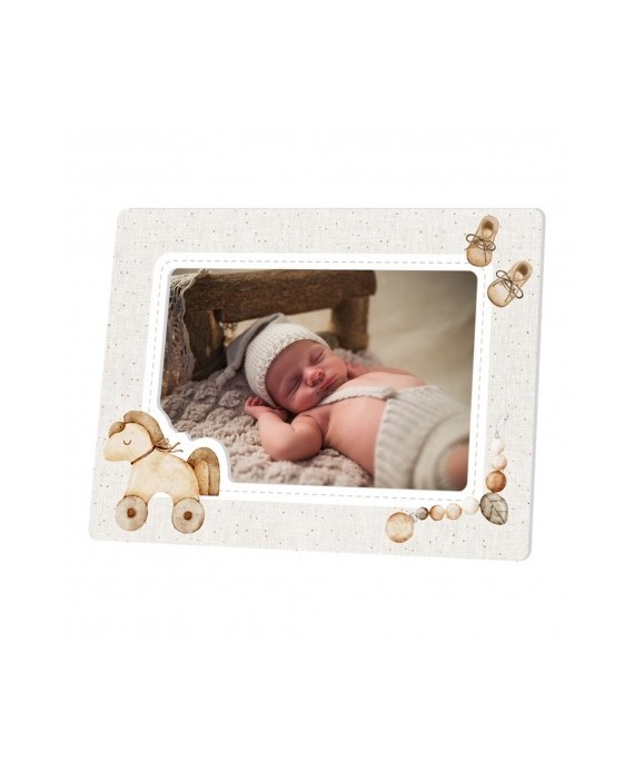 Marco de foto bautizo con figuras adorables y personalizadas