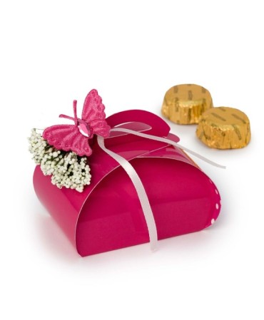 Cajita fucsia mariposa 2 bombones 7,5x5,8cm