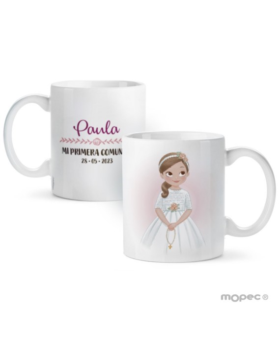 Taza cerámica Primera Comunión niña con rosario
