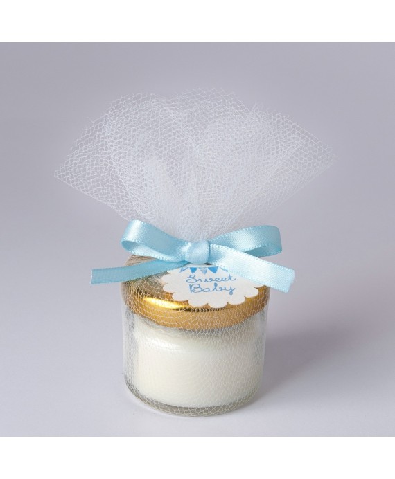 Vela jazmín 20gr. con lazo y tarjetita azul Sweet Baby