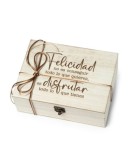 Pack regalo cofre madera mensaje Felicidad 23x17 cm.