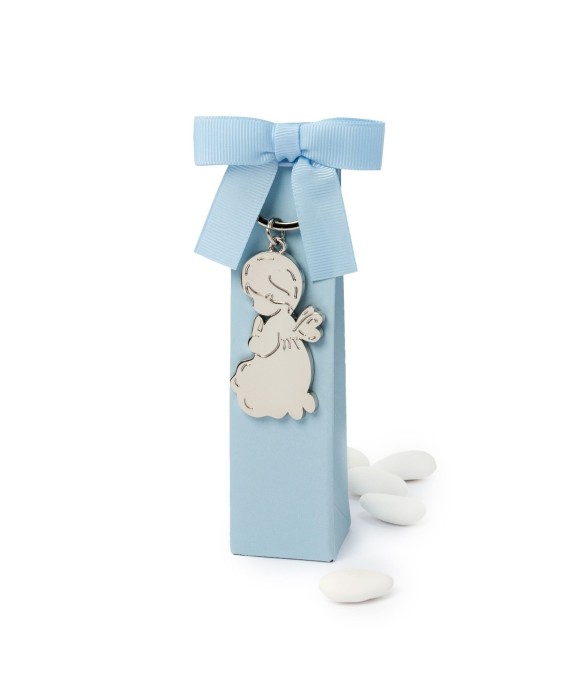 Llavero metal Angel en estuche azul 5 peladillas chocolate