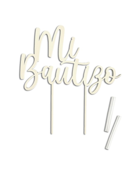 Cake topper madera Mi Bautizo 16x17x0,5cm.